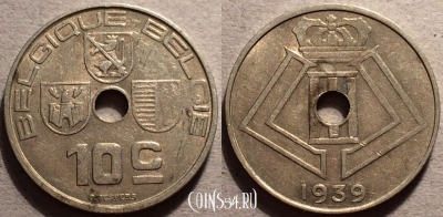 Бельгия 10 сантимов 1939 года, см. состояние, 87-029a