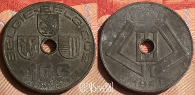 Бельгия 10 сантимов 1941 года, E-Q, KM# 126, 446-047