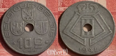 Бельгия 10 сантимов 1941 года, Q - E, KM# 125, 297l-118