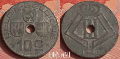Бельгия 10 сантимов 1943 года, E-Q, KM# 126, 346l-064