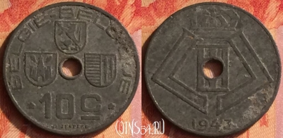 Бельгия 10 сантимов 1943 года, E-Q, KM# 126, 435o-134