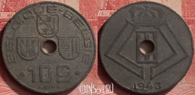 Бельгия 10 сантимов 1943 года, Q - E, KM# 125, 052l-120