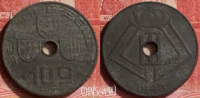 Бельгия 10 сантимов 1943 года, Q - E, KM# 125, 350l-058