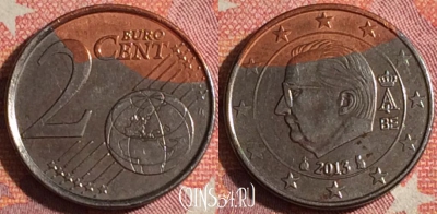 Бельгия 2 евроцента 2013 года, брак, KM# 296, 359-116