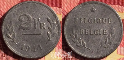 Бельгия 2 франка 1944 года, KM# 133, 262i-041