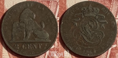 Бельгия 2 сантима 1864 года, KM# 4, 219p-068 ♛