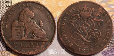 Бельгия 2 сантима 1874 года, KM# 35, 137-108
