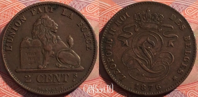 Бельгия 2 сантима 1876 года, KM# 35, a072-140