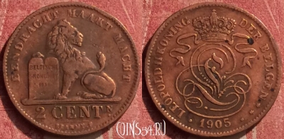 Бельгия 2 сантима 1905 г., DER, KM# 36, 440-124