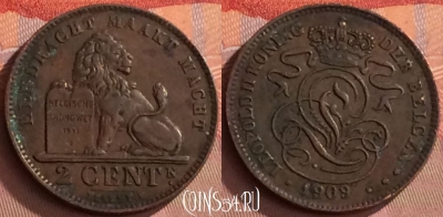 Бельгия 2 сантима 1909 г., DER, KM# 36, 254o-134