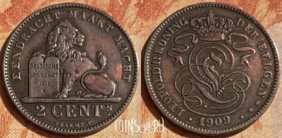 Бельгия 2 сантима 1909 г., DER, KM# 36, 462q-378