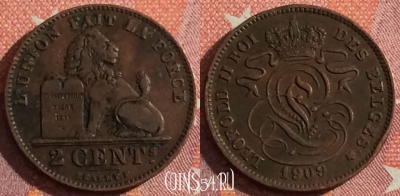 Бельгия 2 сантима 1909 г., DES BELGES, KM# 35, 044h-136
