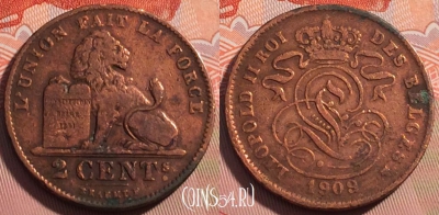Бельгия 2 сантима 1909 года, BELGES, KM# 35, 119c-117