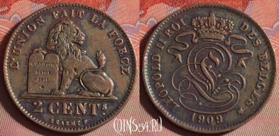 Бельгия 2 сантима 1909 г., DES BELGES, KM# 35, 151j-009