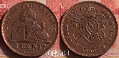 Бельгия 2 сантима 1909 г., DES BELGES, KM# 35, 216j-132