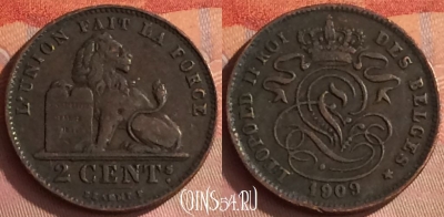 Бельгия 2 сантима 1909 г., DES BELGES, KM# 35, 289o-094