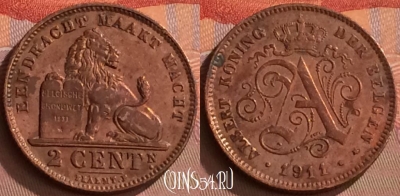 Бельгия 2 сантима 1911 года DER BELGEN, KM# 65, 249o-095