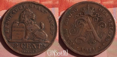 Бельгия 2 сантима 1911 года DER BELGEN, KM# 65, 334i-025