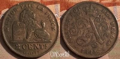 Бельгия 2 сантима 1912 г., DES BELGES, KM# 64, 060t-002
