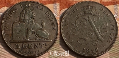 Бельгия 2 сантима 1919 г., DES BELGES, KM# 64, s065t-021