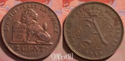 Бельгия 2 сантима 1919 г., DES BELGES, KM# 64, 136j-092