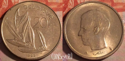 Бельгия 20 франков 1992 года, BELGIQUE, KM# 159, 125a-124