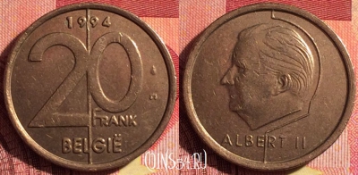Бельгия 20 франков 1994 года, BELGIE, KM# 192, 264i-029