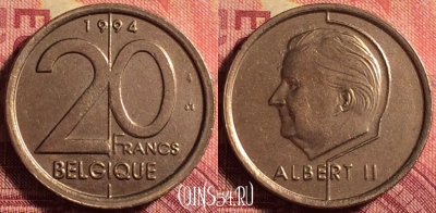 Бельгия 20 франков 1994 года, BELGIQUE, KM# 191, 166j-012