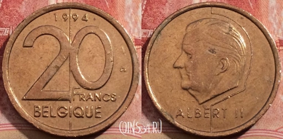 Бельгия 20 франков 1994 года, BELGIQUE, KM# 191, 208-081