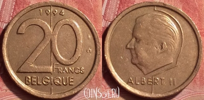 Бельгия 20 франков 1994 г., BELGIQUE, KM# 191, 375l-102