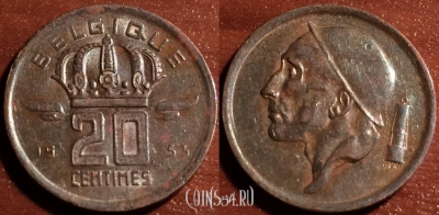 Бельгия 20 сантимов 1953 года, Belgique, 60-028b