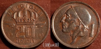 Бельгия 20 сантимов 1953 года, Belgique, 60-037b