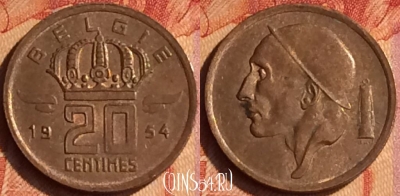 Бельгия 20 сантимов 1954 года BELGIE, KM# 147, 092o-076