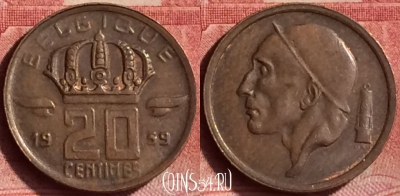 Бельгия 20 сантимов 1959 г., BELGIQUE, KM# 146, 368l-144