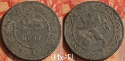 Бельгия 25 сантимов 1917 года, KM# 82, 172o-115