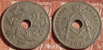Бельгия 25 сантимов 1921 года, BELGIE, KM# 69, 247p-126