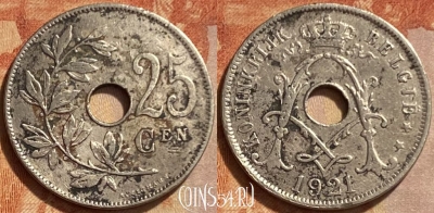 Бельгия 25 сантимов 1921 года, BELGIE, KM# 69, 307q-098