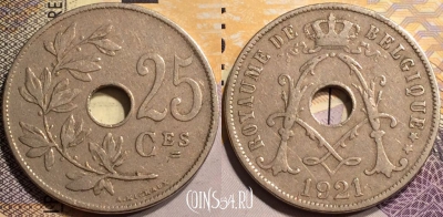 Бельгия 25 сантимов 1921 года, BELGIQUE, KM# 68, 138-034
