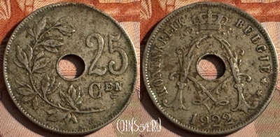 Бельгия 25 сантимов 1922 года, BELGIE, KM# 69, 257s-004