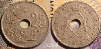 Бельгия 25 сантимов 1923 года, KM# 68, 138-032