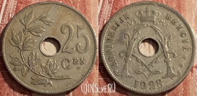 Бельгия 25 сантимов 1928 года, BELGIE, KM# 69, 449q-115