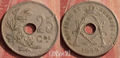Бельгия 25 сантимов 1929 года, BELGIQUE, KM# 68, 426-126