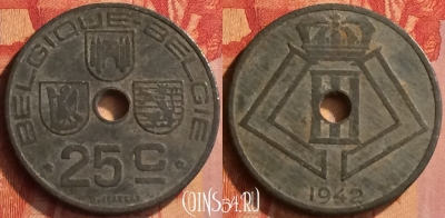 Бельгия 25 сантимов 1942 года, Q - E, KM# 131, 072n-015