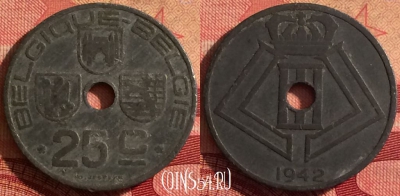 Бельгия 25 сантимов 1942 года, Q - E, KM# 131, 244i-165