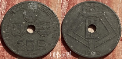 Бельгия 25 сантимов 1942 года, Q - E, KM# 131, 390q-075