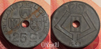 Бельгия 25 сантимов 1943 года, E - Q, KM# 132, 204i-033
