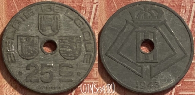 Бельгия 25 сантимов 1943 года, E - Q, KM# 132, 341q-110