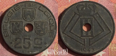 Бельгия 25 сантимов 1943 года, E - Q, KM# 132, 361-007