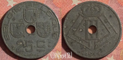 Бельгия 25 сантимов 1944 года, E - Q, KM# 132, 373-061