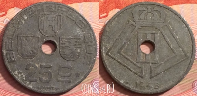 Бельгия 25 сантимов 1945 года, KM# 132, 249-140
